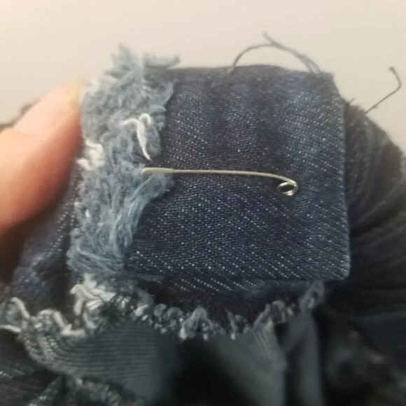 Zara Woman Premium Denim Wide  Leg Dark Wash Raw Hem Cropped Overalls M - Picture 5 of 14